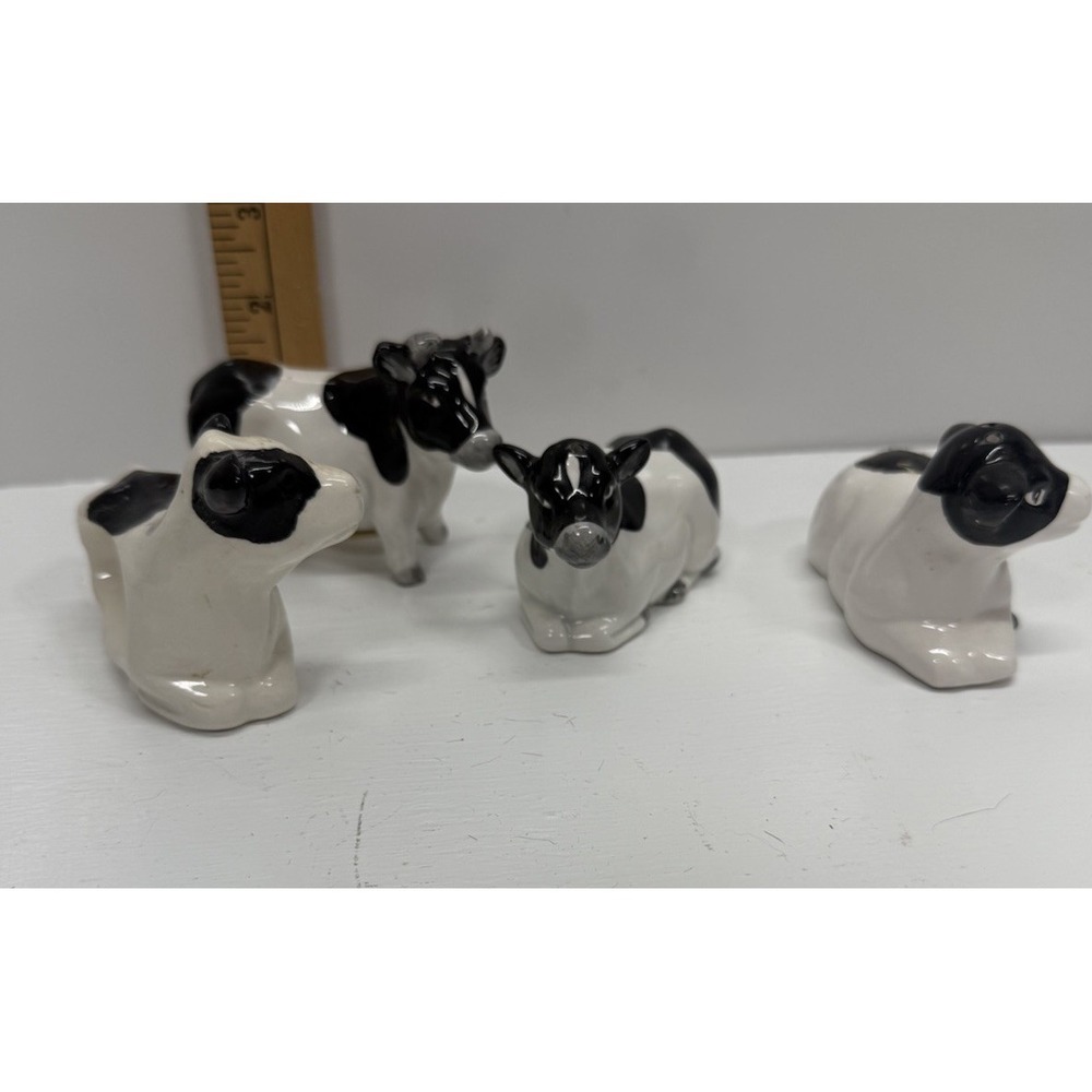 Vintage Ceramic Cow Salt Pepper Shakers Set w Napkin Holder Farm Decor